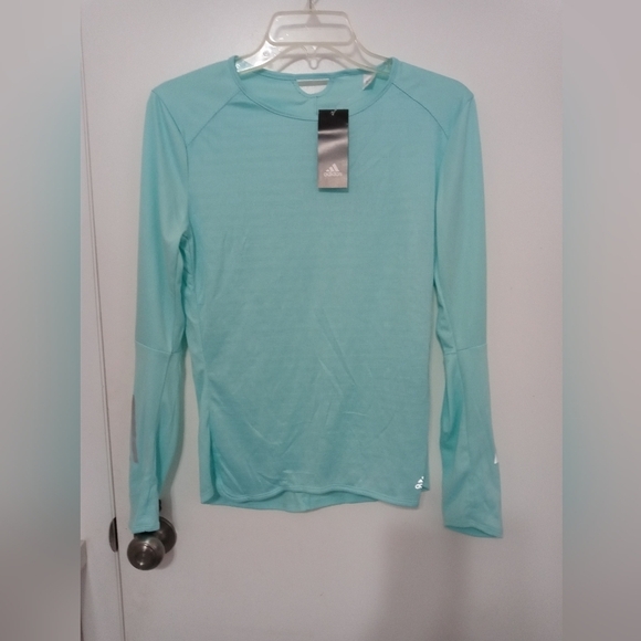 Adidas Climacool long Sleeve Pastel Green Mesh Reflective Logo Athletic Shirt - Picture 1 of 8